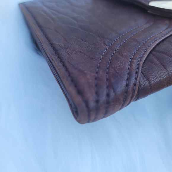 Fendi Brown Leather Wallet Clutch gold logo brass with box Continental - Picture 9 of 15